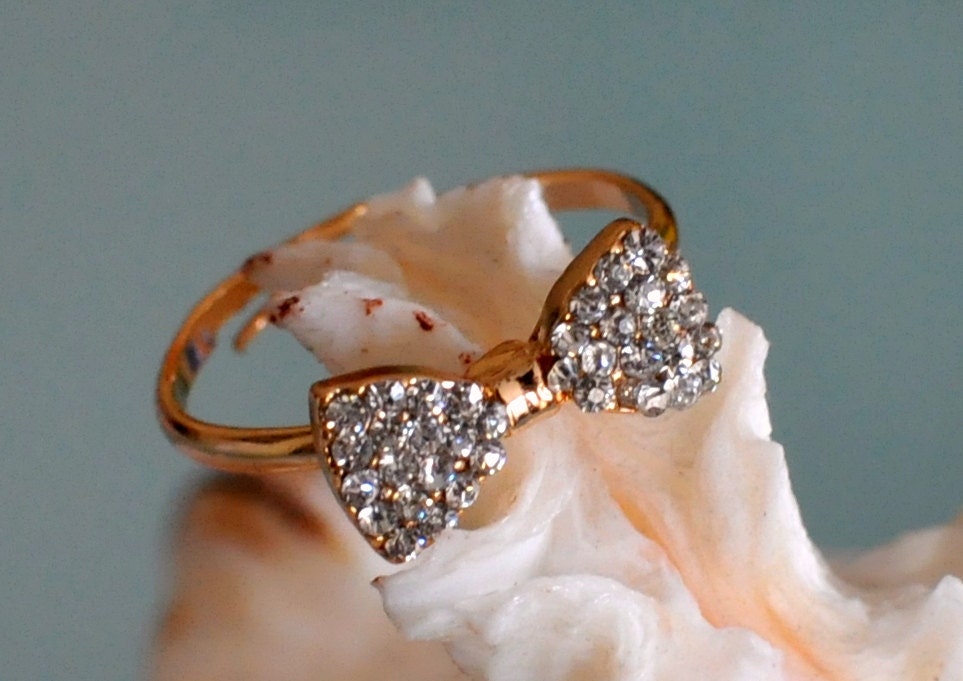 Bow Ring Rhinestone Bow Ring Gold Bow Ring Adjustable bow ring rhinestone bow ring gold bow ring adjustable