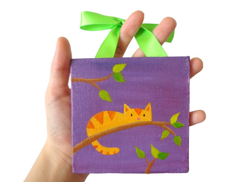 Cat Wall Hanging Cat Nursery Art Orange and Purple Cat