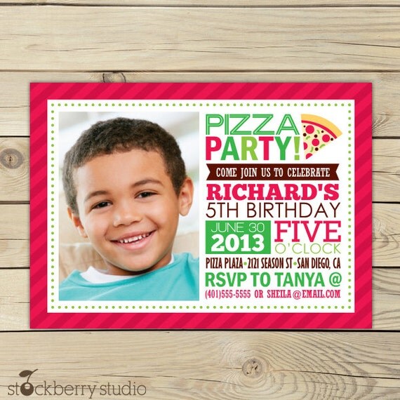 Pizza Birthday Printable Photo Party Invitation 5x7 Il_570xn