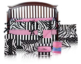 Ava 5pc BABY GIRL Zebra Crib Bedding Set - Custom Made