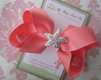 Girl hair clips - summer hair bows - starfish hair clips - girl barrettes