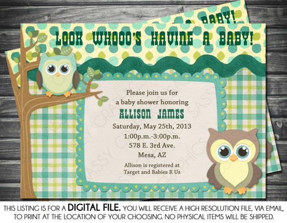 Boys Baby Shower Invitation in Owl Theme - Green, Blue, Printable, Digital Il_570xn