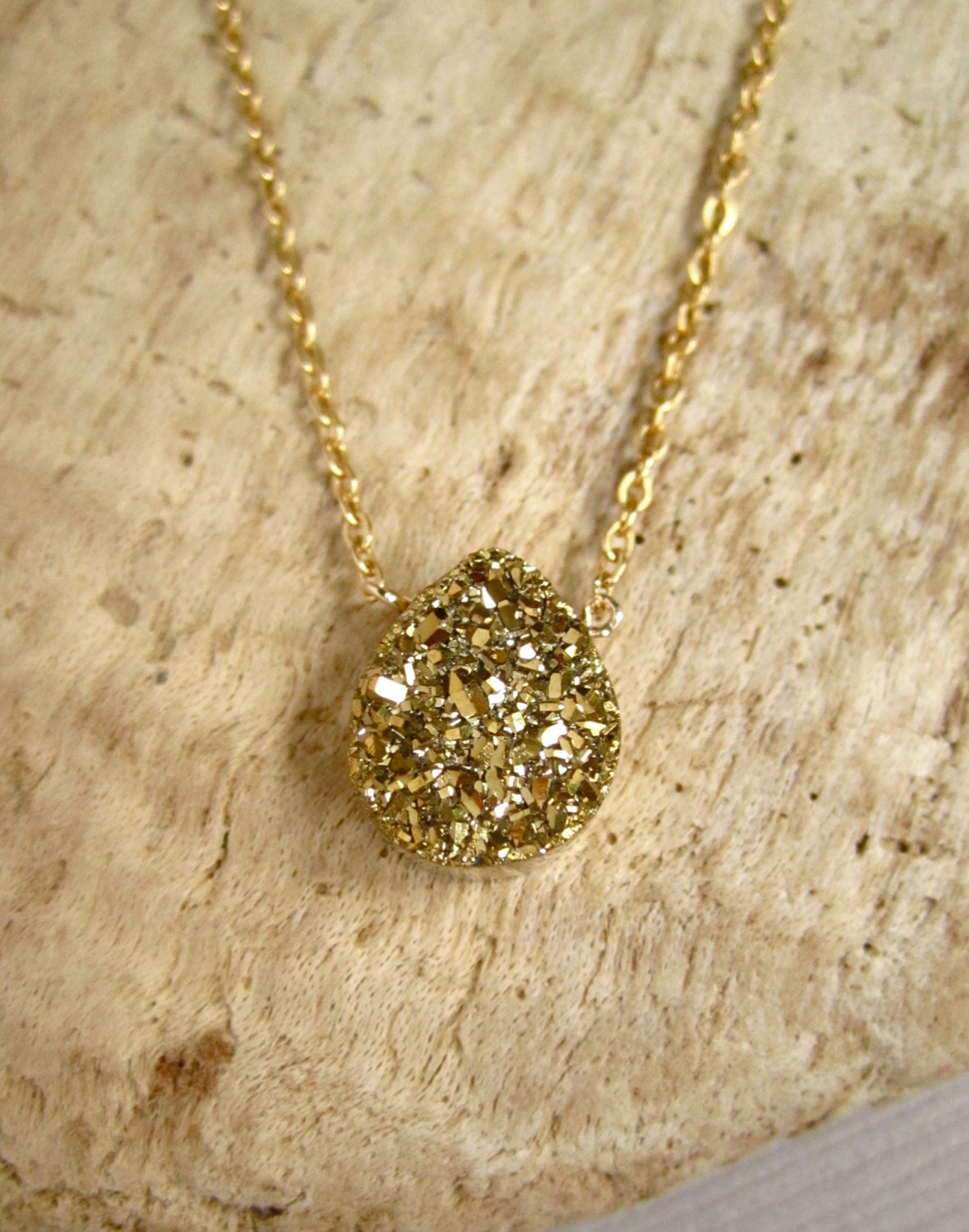 Gold Druzy Quartz Necklace Titanium Drusy Quartz 14K Gold Fill
