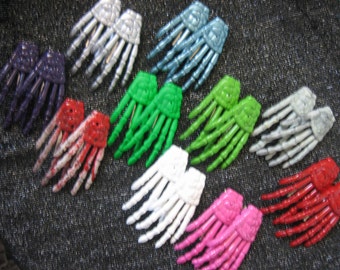 Pair of Colored SKELETON HAND Hair Clips - Choose your colour