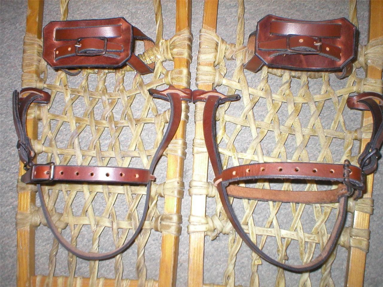 pair leather SNOWSHOE snow shoe BINDINGS straps harness USA