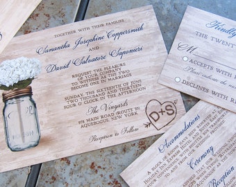 Rustic Mason Jar Wedding Invitation set. Mason Jar and Flowers Wedding Invitation set