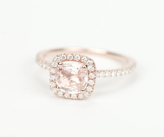 Certified Peach Pink Champagne Square Cushion Sapphire Diamond
