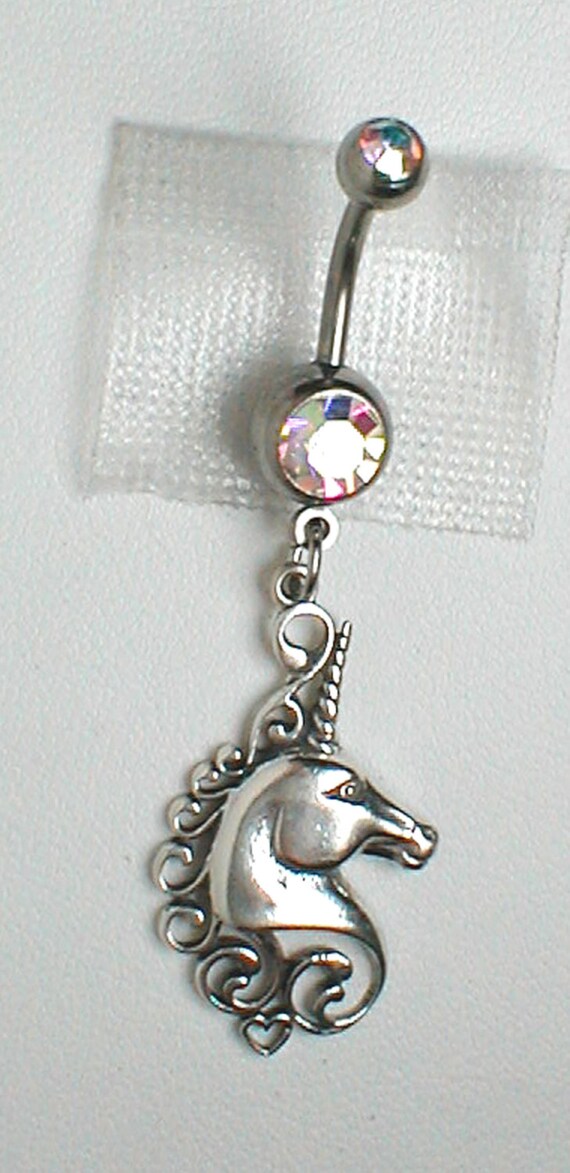 Unique Belly Ring Sterling Silver Unicorn w/ Heart