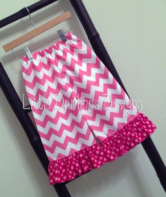 Items similar to Custom Girls Pink Chevron with Berry Polka Ruffle