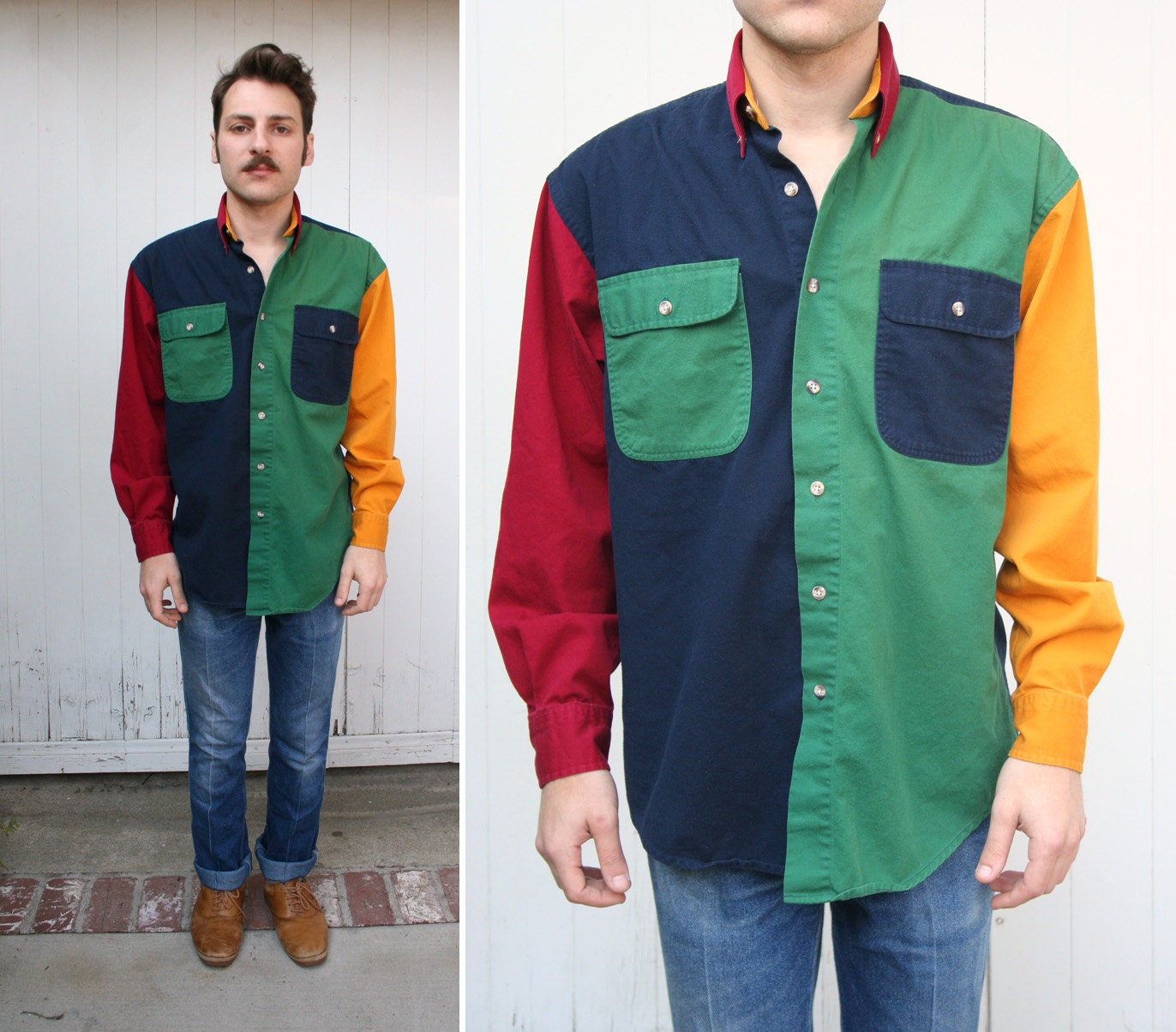 color block button down shirt