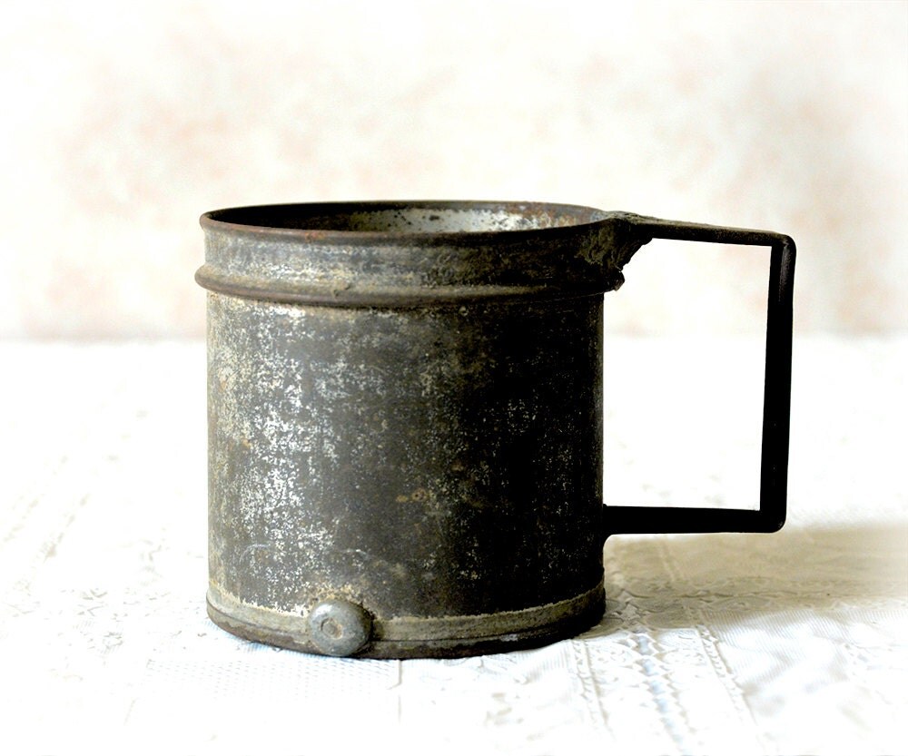 French Mug Vintage pressed metal distressed by FrenchGypsy on Etsy