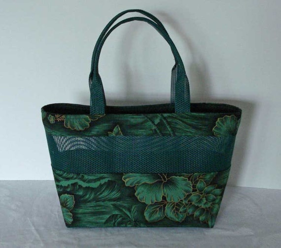 Mesh Tote Bag or Purse with Colorful Hawaiian Cotton Fabric