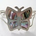 Vintage 70s Boho Retro Silvertone Silver Tone Butterfly Mother of Pearl MOP Abalone Shell Inlay Purple Blue Green Wire Cuff Bracelet