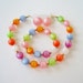 Vintage 60s Retro Kitsch Bright Full Parure Fruit Salad Moonglow Lucite Bubble Gum Ball Beaded Choker Necklace Stretch Bracelet Earrings Set