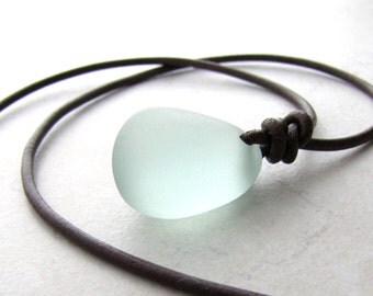 Sea Glass Necklace, Seaglass Necklace, Mermaid Necklace, Beach Necklace, Leather Necklace, Beach Jewelry