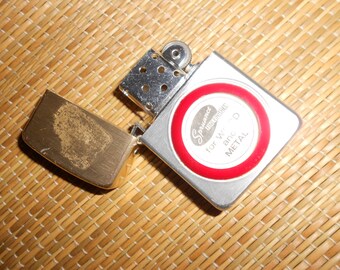 Lighter Vintage Advertising Lighter "Spruance Fine Finishes" Raised Red Lucite Logo Emblem