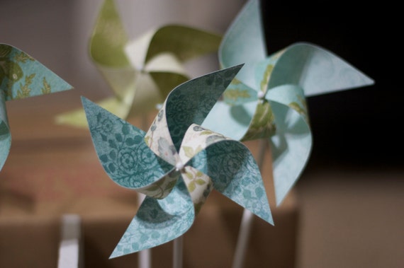 Shabby Chic Favor Pinwheels 12 Mini Spinnable Pinwheels (custom orders welcomed) wedding favor Il_570xn