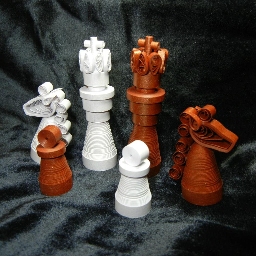 Quilled paper chess set Metallic dark bronze and silvery