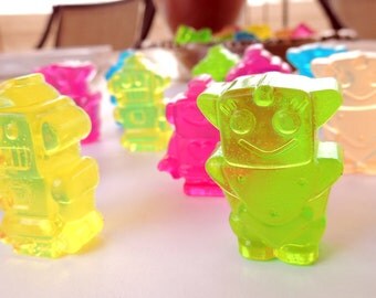 MINI ROBOT SOAPS, Kids Soaps, Party Fun Soap, Whimsical Soap, Scented in Mixes Fruit Scents, Custom Colors Vegetable Based Handmade