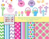 Easter Clip Art Digital Graphics - Easter Bunny Basket - Digital Paper Pack - INSTANT DOWNLOAD Il_170x135