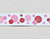 Red & pinks sparkly polka dots printed on white 7/8" grosgrain ribbon- Valentines day Il_170x135
