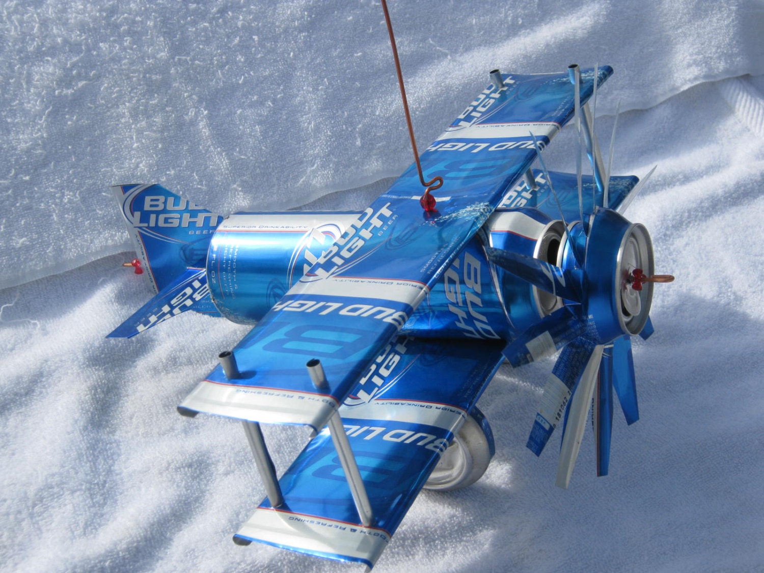 Handmade Bud Light can plane airplane cool folk art