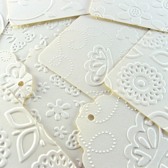 Nature Gift Tags (50 Embossed Paper Tags, Flower, Bird, Butterfly)