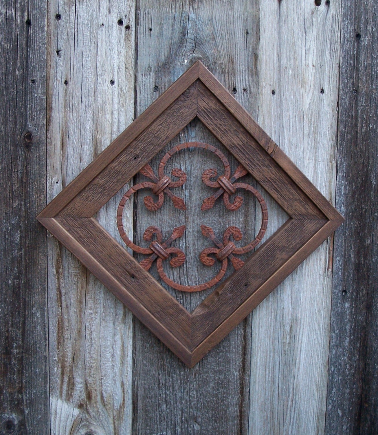 Rustic Decor Framed Steel Rosette For Inside Decor Or