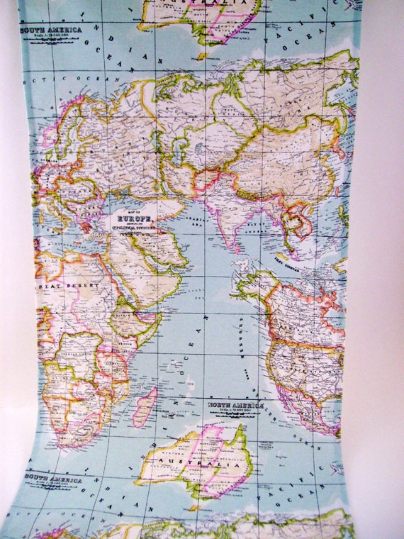 Map Fabric Runner 6ft Table Runner World Map Table Runner