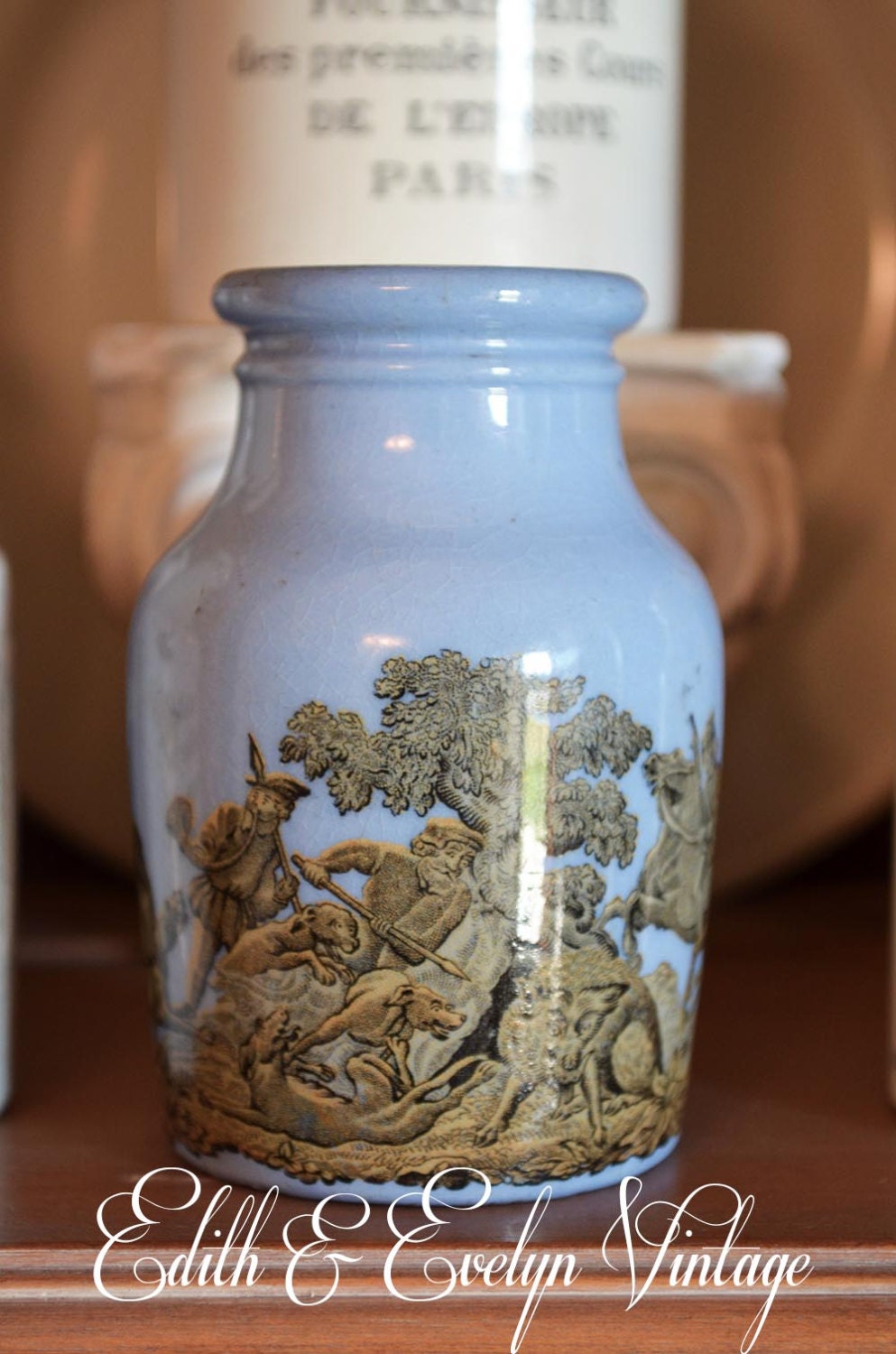 Antique English Meat Pot Victorian Pratt Ware Transferware