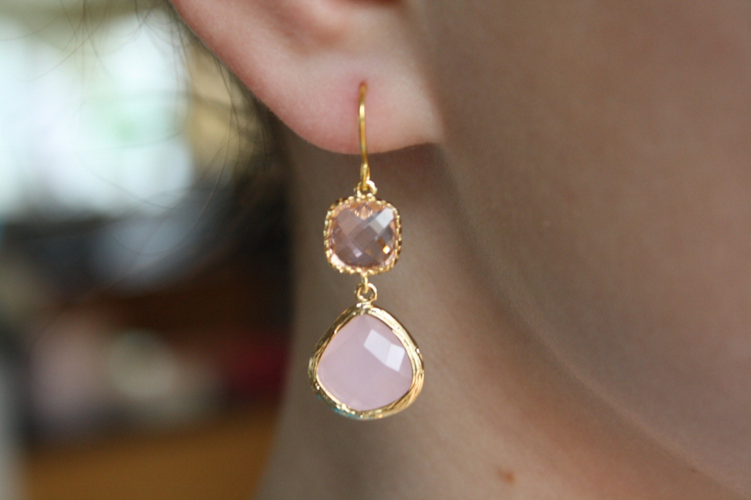 Blush Wedding Gold Earrings Blush Pink Earrings Bridesmaids