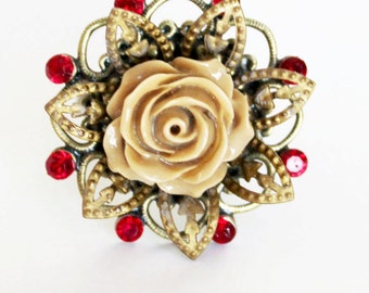 metal ring, adjustable ring, Ring, flower ring, bronze ring, daisy flower ring, rose ring,
