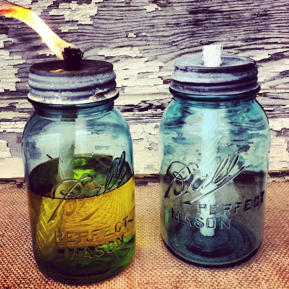 Mason Jar Citronella Candle Antique Blue Mason Jar Patio