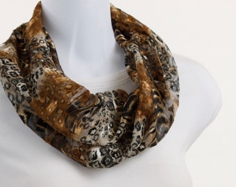 Sheer Leopard Print Infinity Scarf Dramatic Accessories with a METALLIC copper thread ~ SH058-S5