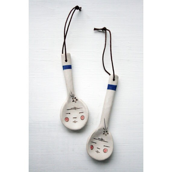 Items similar to Handmade spoons Man in the Moon ceramic spoons on Etsy
