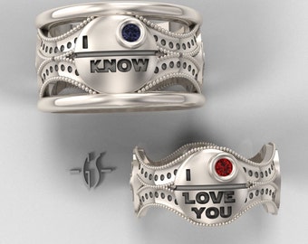 His and Hers Star Wars Ring Set - Sterling Silver with Rubies and Sapphire