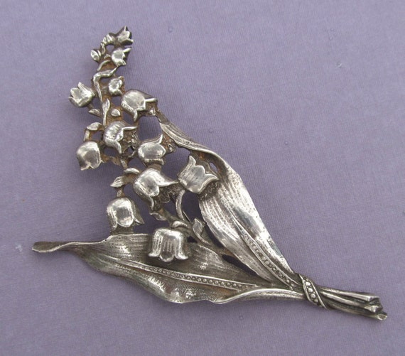 Antique Sterling Silver Lily Of The Valley Brooch Estate Pin