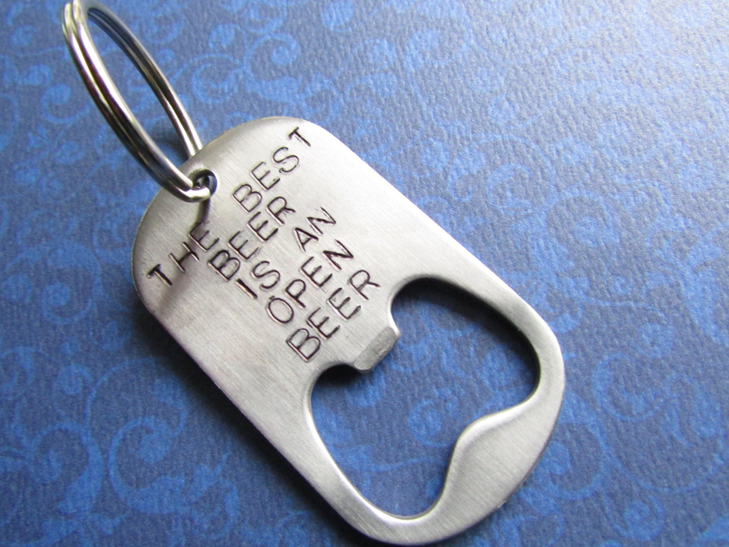 Personalized Bottle Opener Keychain Hand Stamped Steel Dog