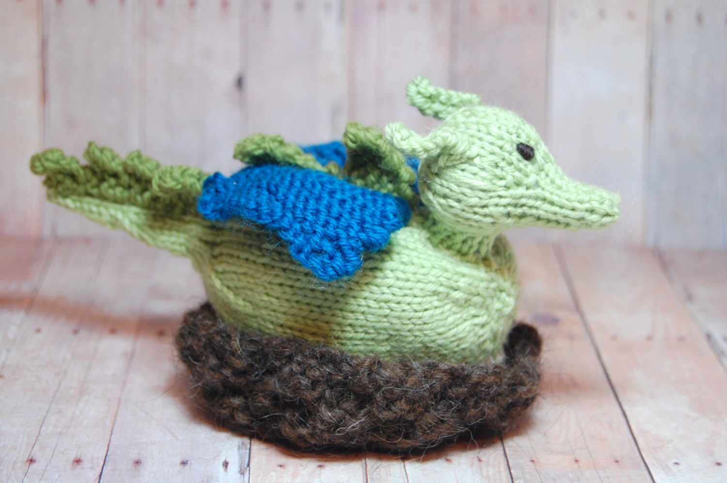 Knit Dragon Waldorf Toy Dragon Hatchling in Nest