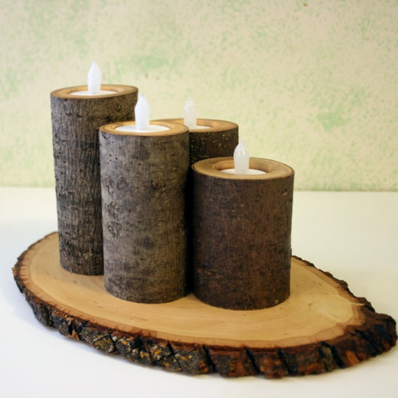 Wood Tea Light Set Home Decor by WolfLakeCreations on Etsy