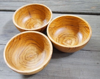 Set of 3 Special Quality Teak Wooden Bowl Medium 4 Inches Size Japanese Style - Soup Bowl - Sauce Bowl - Condiment Bowl