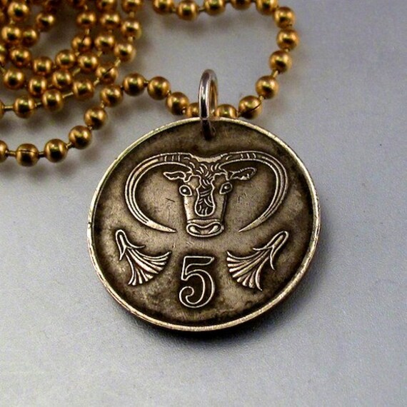 CYPRUS COIN JEWELRY necklace. cypriot. greece. by PartsForYou