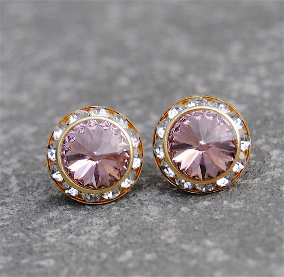 Blush Earrings Diamond Rhinestone Stud Earrings Clip On