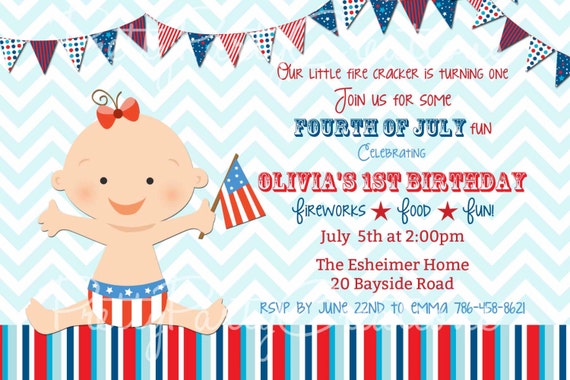 4th of July Baby BIRTHDAY or SHOWER invitation YOU print 4