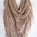 Beige Knitted Fringed Scarf / Shawl, Lace Scarf, Cowl, Headband, Infinity Scarf, Triangle Scarf