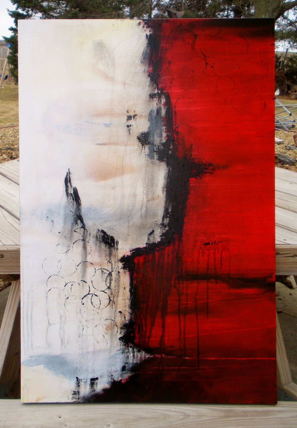 Red Painting Original Abstract Painting Black and White Brown