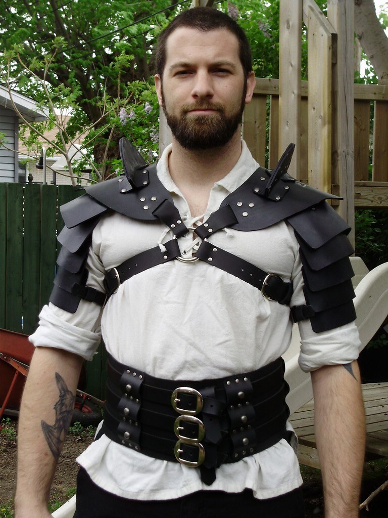 Gladiator hardened leather double shoulder armor black