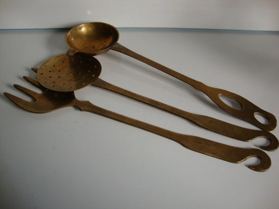 Serving 3 utensils Vintage brass Brass Pieces serving  Utensils