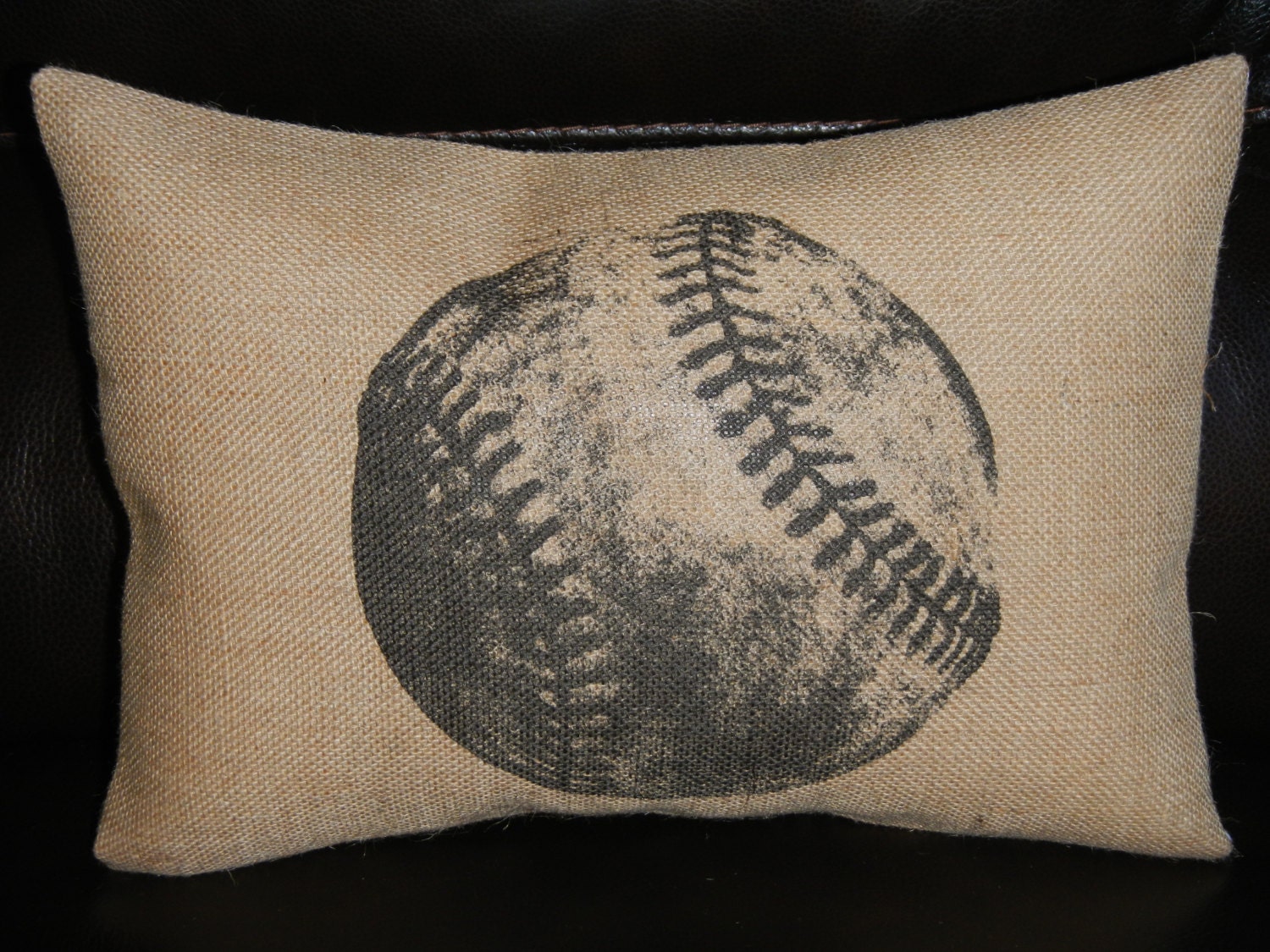 Baseball Burlap Pillow Sports Baseball by PolkadotApplePillows