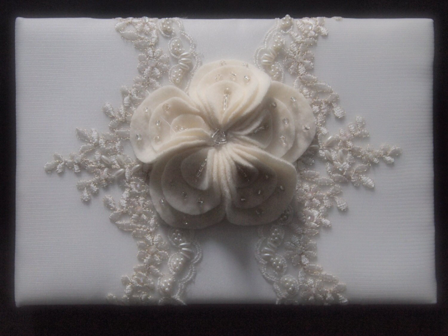 Guest Book Pen and Stand Set Wedding Ivory or White Lace